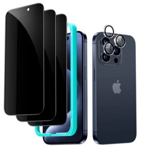 iPhone 15 Pro Max Tempered-Folie de sticla Privacy Set - 3 Screen Protectors + 1 Protectie camere